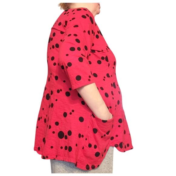 Vintage The Added Touch Top XL Wearable Art Red Circles Tunic Pockets USA - Picture 2 of 7